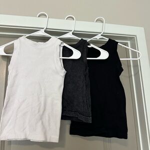 Sleeveless Ribbed Tank Tops - White, Gray, and Black